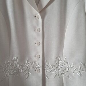 Kasper ASL Blazer Top Women 12 Cream Excellent Short Sleeve Floral‎ Embroidered
